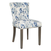 OSP Home Furnishings KNDG-P63 Kendal Dining Chair in Paisley Blue Fabric with Nailhead Detail and Solid Wood Legs